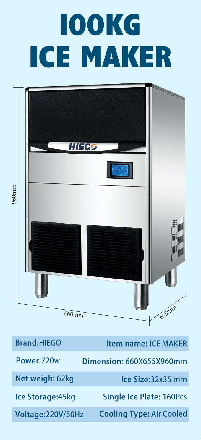 دستگاه یخ ساز هلالی 100 کیلوگرمی / 24 ساعته R404 دستگاه یخ ساز شفاف 45 کیلوگرمی برای تجاری 12