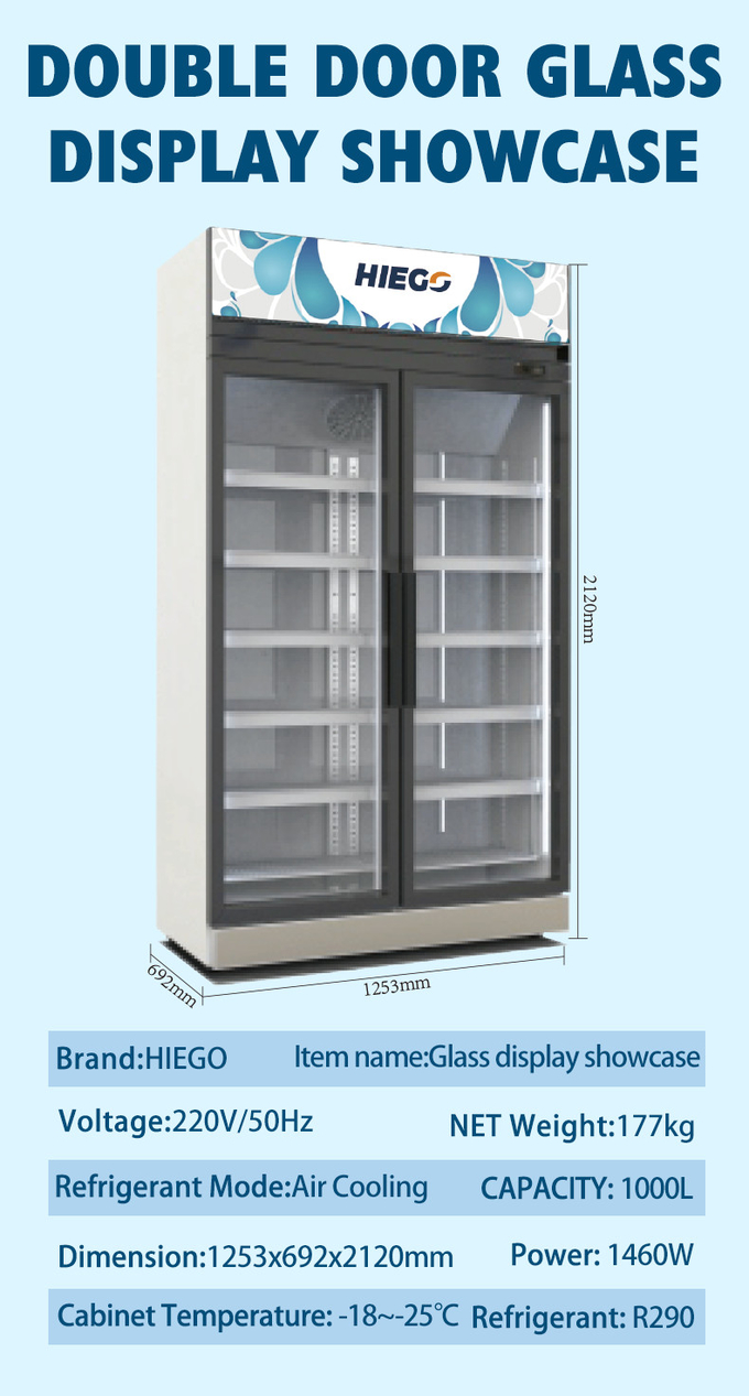 چیلر درب شیشه ای نمایشگر سوپرمارکت آبجو سرد یخچال نوشیدنی 380 لیتری 8