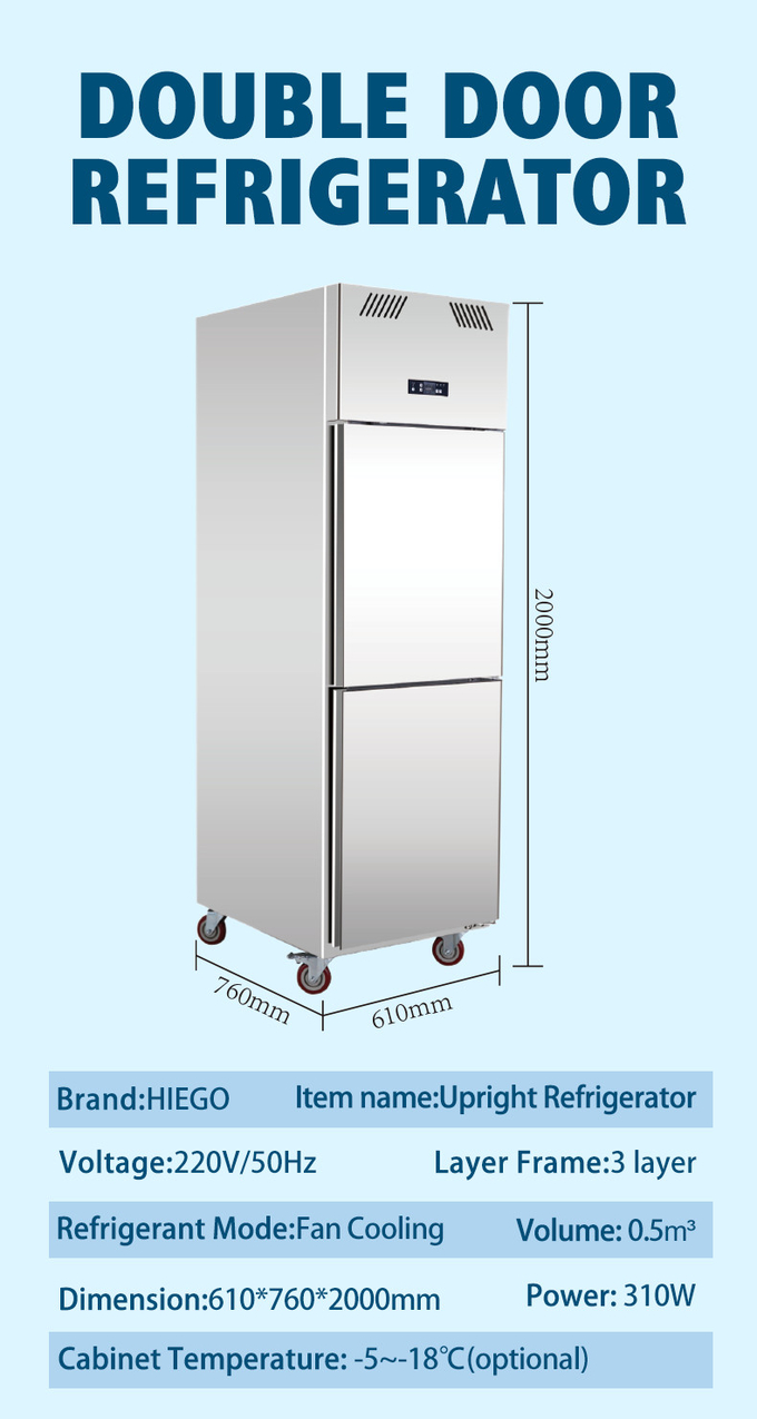 کابینت یخچال تجاری 1000 لیتری عمودی SS GN2/1 فن خنک کننده 8