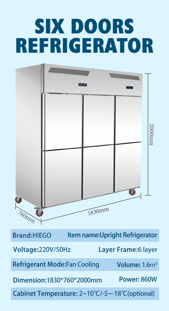 کابینت یخچال تجاری 1000 لیتری عمودی SS GN2/1 فن خنک کننده 10