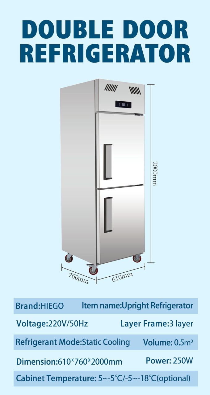 یخچال فریزر 1000 لیتری استیل ضد زنگ برای گوشت 4 درب خنک کننده فن خنک کننده آشپزخانه عمودی 9